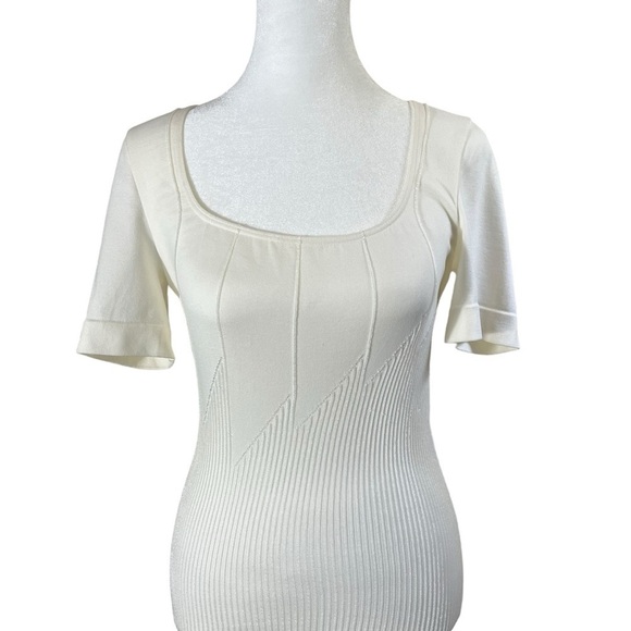 WOLFORD Ivory Plisse Scoop Neck Short Sleeve Form-Fitting Top M0851 - Picture 4 of 9